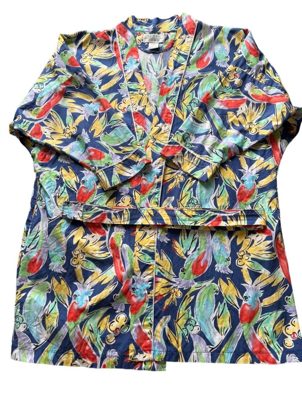 Susan Dunn Tropical Birds Parrots 100% Cotton Summer Robe Tie Waist